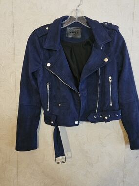 Blank NYC Navy Blue Suede Moto Jacket
